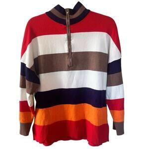 Rugby Stripe Half Zip Pullover Sweater Red White Brown Purple Fisherman - XL